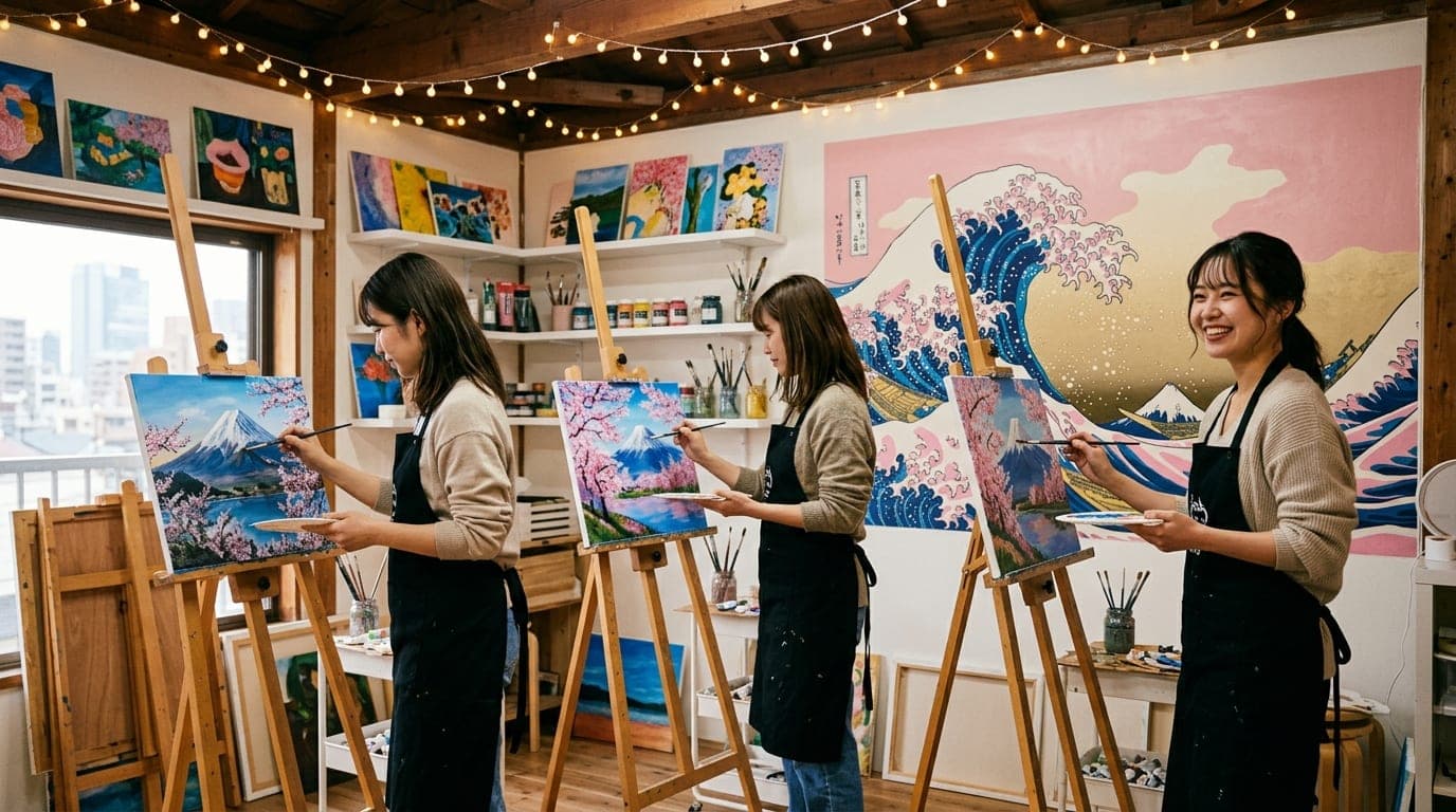 日本のテーマ paint and sip class at Artbar Tokyo