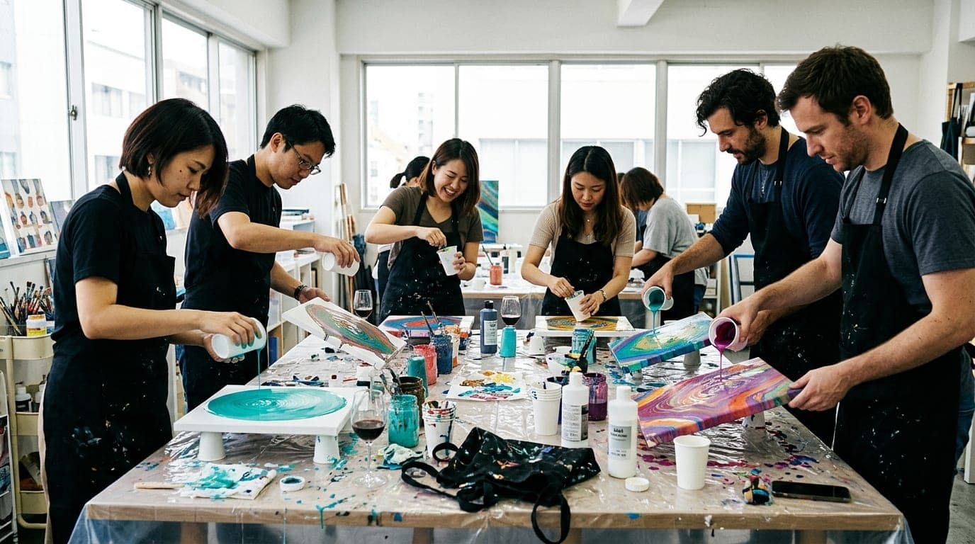 たらし込みアート paint and sip class at Artbar Tokyo