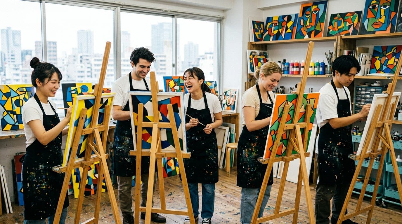 ピカソ風アート paint and sip class at Artbar Tokyo